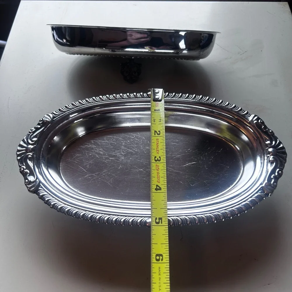 Vintage Sheridan Silverplate Footed Butter Dish Oval Lid Gadroon Lion Paw Feet